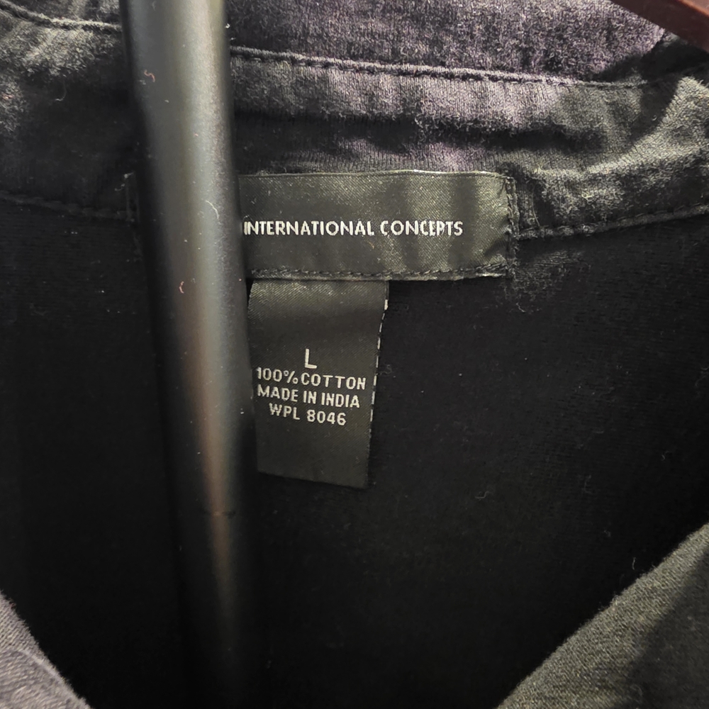 INC International Concepts Black Short Sleeve Snap-Front Button Down Shirt - Picture 3 of 6